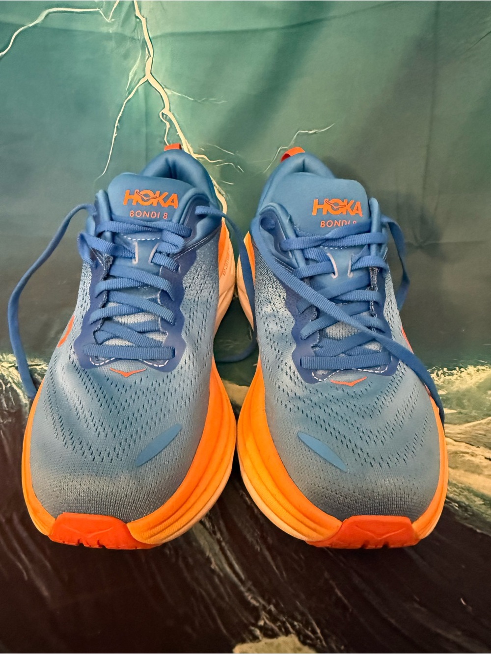 Hoka One One Bondi 8 Blue with Orange Men’s Running Shoes 9D